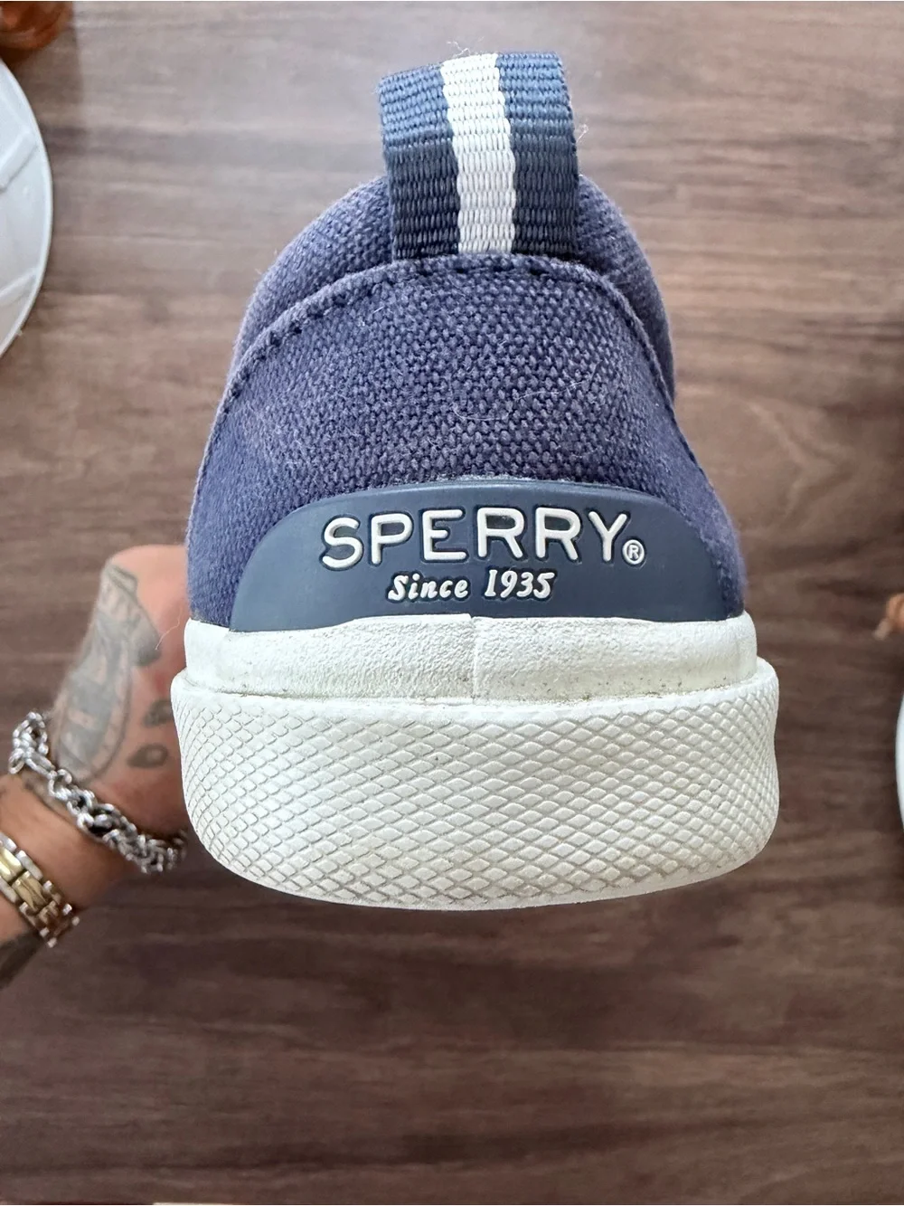 SPERRY TOPSIDERS - Navy Canvas Boat Shoes with Leather Laces